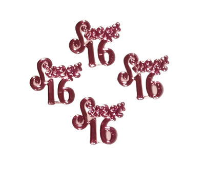 Fuchsia Miniature Acrylic Clear Sweet 16 Sign Charm Capias 24 Pieces