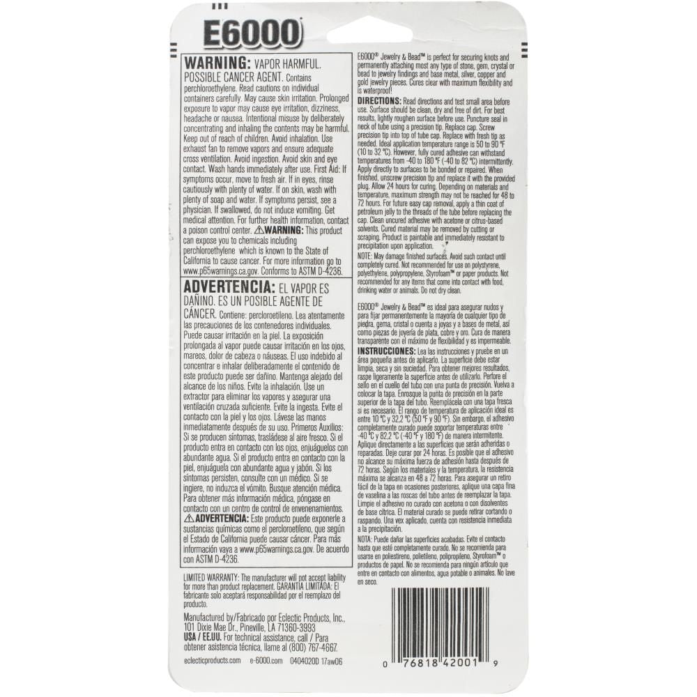 E-6000 Jewelry & Bead Permanent Glue - Glue - Adhesives - Notions