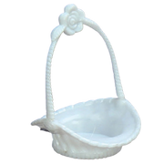 5 inch White Plastic Mini Basket with Flower Handle