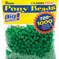 9mm Opaque Green Pony Beads Bulk 1,000 Pieces