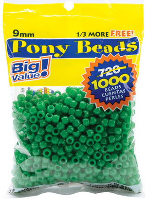 9mm Opaque Green Pony Beads Bulk 1,000 Pieces