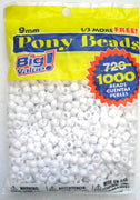 9mm Opaque White Pony Beads Bulk 1,000 Pieces