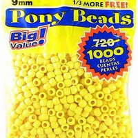 9mm Opaque Yellow Plastic Pony Beads Bulk 1,000 Pieces