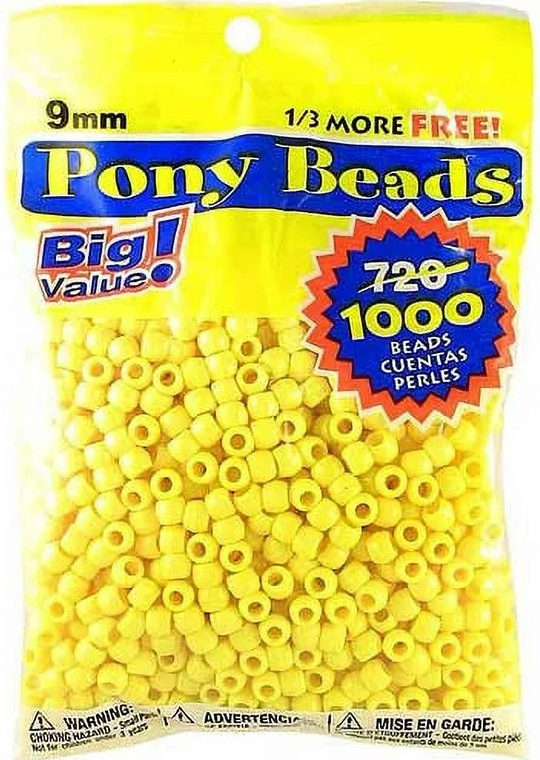 9mm Opaque Yellow Plastic Pony Beads Bulk 1,000 Pieces