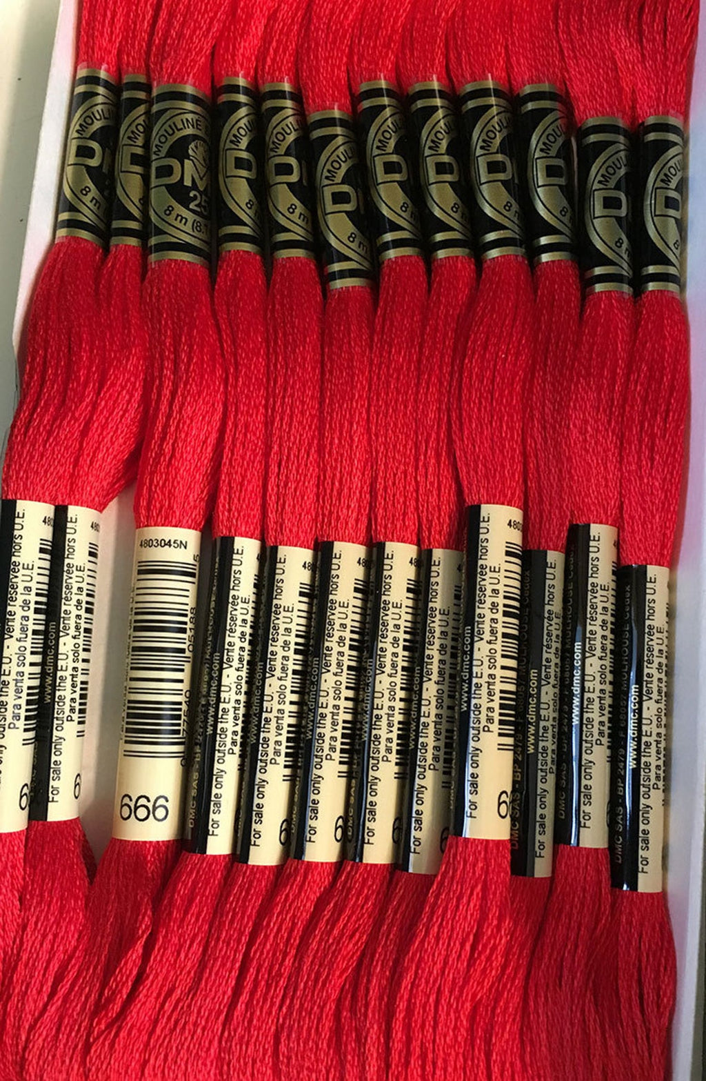 DMC 6 Strand Embroidery Floss Cotton Thread Bulk 666 Bright Christmas Red 8.7 Yards 12 Skeins