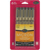 Pigma Micron Pens Black 02 .3mm 6 Pieces 50036