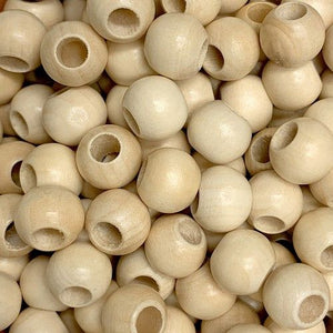 16mm Natural Round Wooden Macrame Beads 6mm Hole 14 Piecs