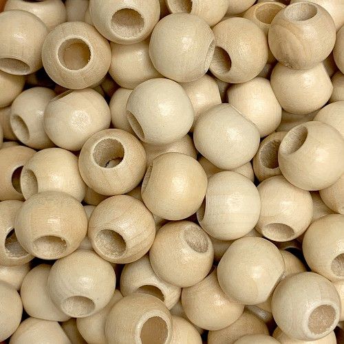 20mm Natural Round Wooden Macrame Beads 10mm Hole  8 Pieces