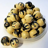 25mm 0.98 inch Small Natural Wood Doll Head Beads with Faces 100 Pieces - artcovecrafts.com