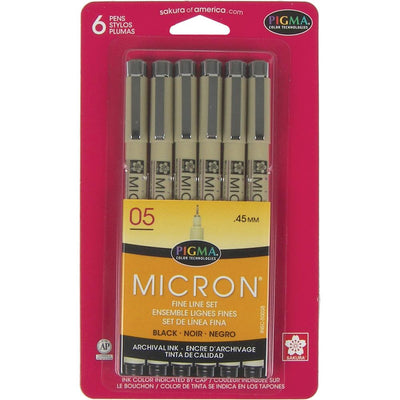 Sakura Pigma Micron Pens Black 05 .45mm 6 Pieces 50038
