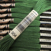 DMC 6 Strand Embroidery Floss Cotton Thread Bulk 904 Very Dk Parrot Green 8.7 Yards 12 Skeins