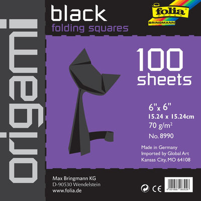 Folia Solid Origami Paper Black 6x6 inch 100 Sheets