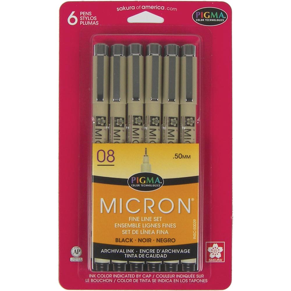 Sakura Pigma Micron Pens Black 08 .5mm 6 Pieces 50039