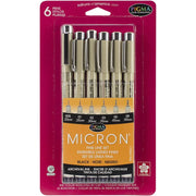 Pigma Micron Pens Black Assorted 6 Pieces 30062