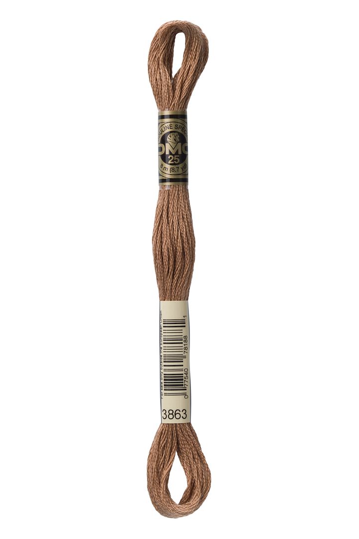DMC 6 Strand Embroidery Floss Cotton Thread 3863 Medium Mocha Beige 8.7 Yards 1 Skein