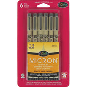 Pigma Micron Pens 03 .35mm 6 Pieces 50037
