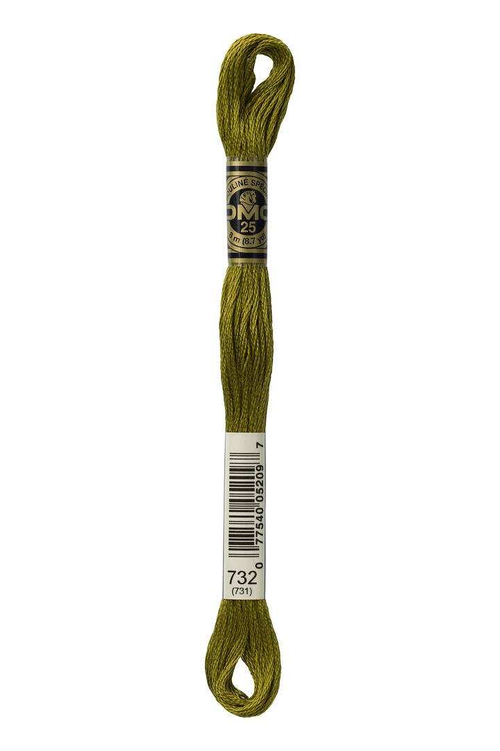 DMC 6 Strand Embroidery Floss Cotton Thread 732 Olive Green 8.7 Yards 1 Skein