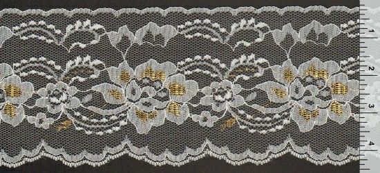 4 Inch Flat Lace White with Gold 1 Yard