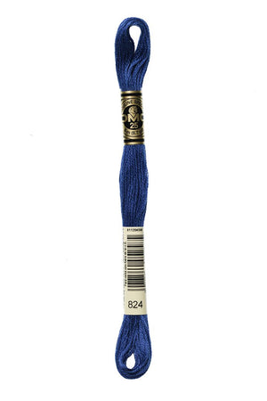 DMC 6 Strand Embroidery Floss Cotton Thread 824 Very Dk Blue 8.7 Yards 1 Skein