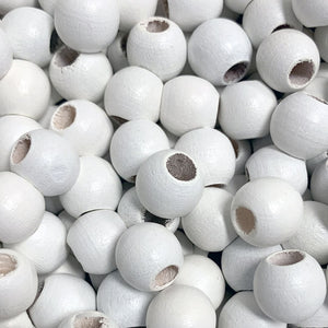 32mm White Round Wooden Macrame Beads 12mm Hole  2 Pieces
