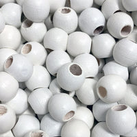 12mm White Round Wooden Macrame Beads 5mm Hole 18 Pieces