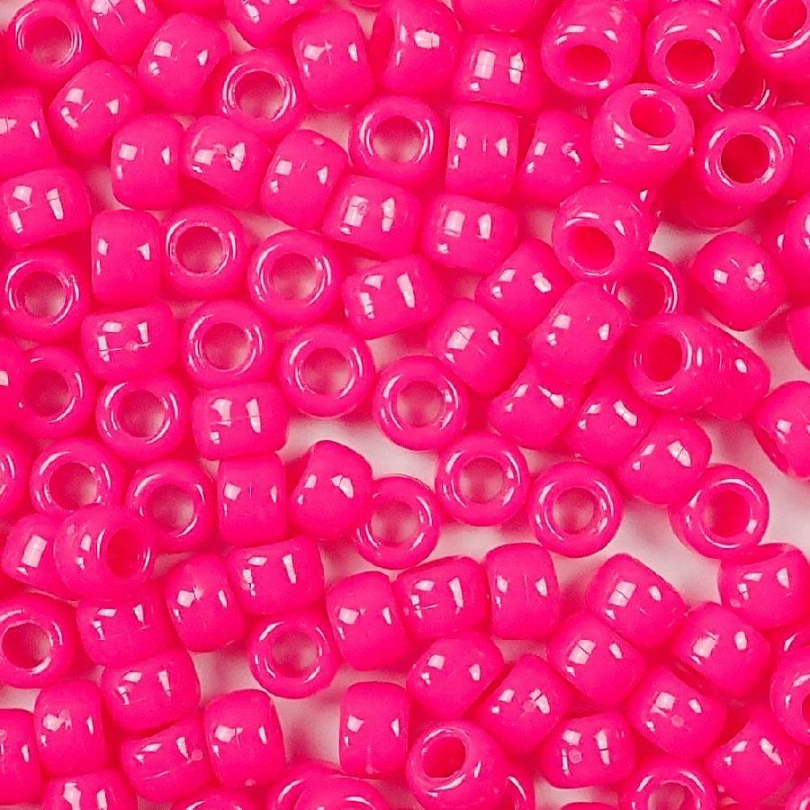 9mm Opaque Neon Pink Pony Beads Bulk 1,000 Pieces