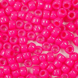 9mm Opaque Neon Pink Pony Beads Bulk 1,000 Pieces