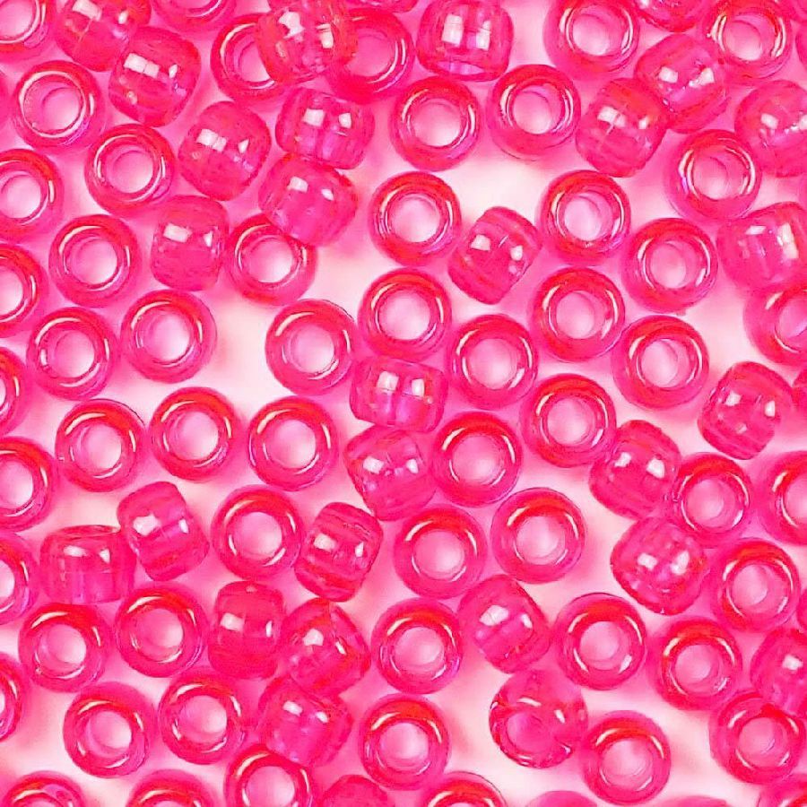 9mm Transparent Hot Pink Pony Beads Bulk 1,000
