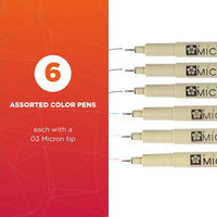 Pigma Micron Assorted Colored Pens Set 03 .35mm 6 Pieces 50049