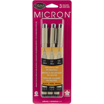 Pigma Micron Pens Black Assorted Sizes 3 Pieces 30061