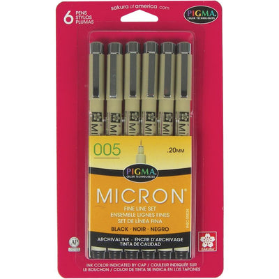 Pigma Micron Pens Black 005 .20mm 6 Pieces 50034