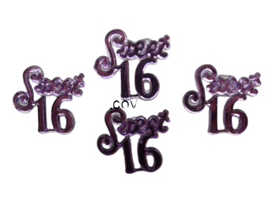 Lavender  Miniature Acrylic Clear Sweet 16 Sign Charm Capias 24 Pieces