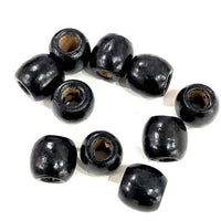 16x15mm Black Barrel Wooden Macrame Beads 10mm Hole 12 Pieces