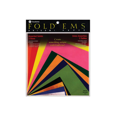 Fold 'Ems Solid Origami Paper Assorted Colors + Sizes 55 Sheets