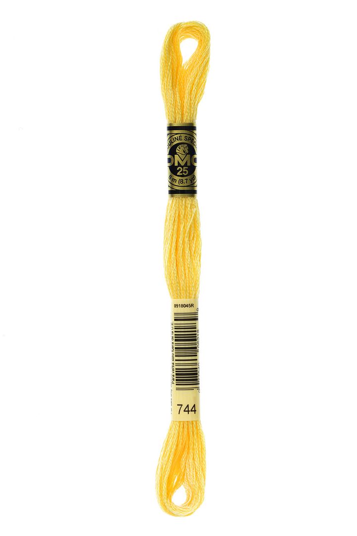 DMC 6 Strand Embroidery Floss Cotton Thread 744 Pale Yellow 8.7 Yards 1 Skein