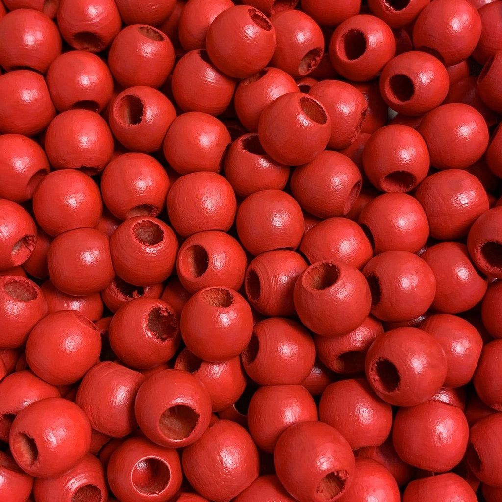 16mm Red Round Wooden Macrame Beads 6mm Hole 14 Pieces