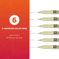 Pigma Assort Colored Micron Pens Set 01 .25mm 6 Pieces 30063